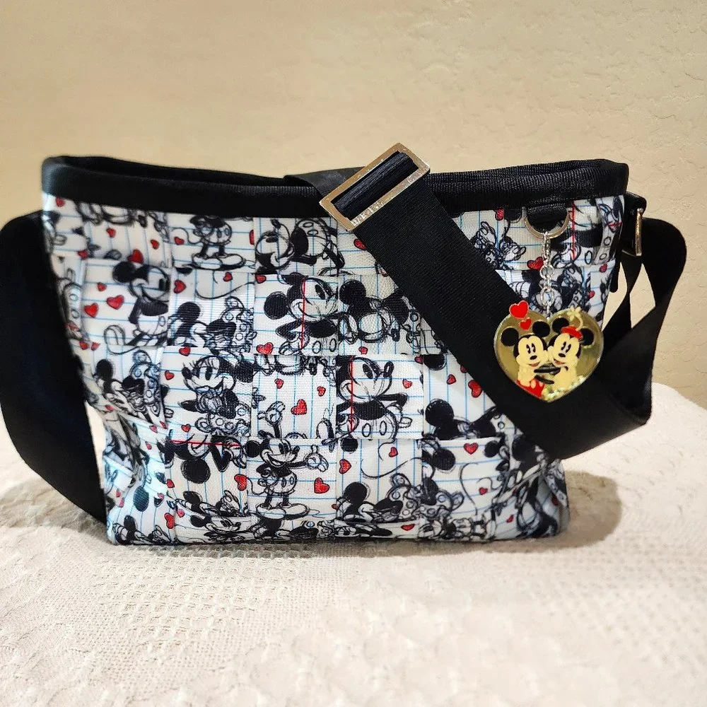 Disney Couture Mickey Minnie Sweethearts Love Black White Purse Harveys Seatbelt